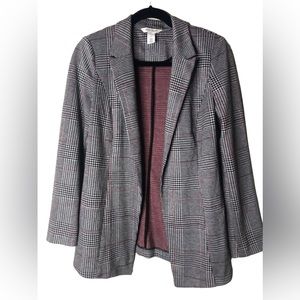 White House Black Market Gray Plaid Open Front Blazer Size 4